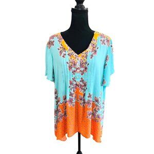 ROSE + OLIVE Paisley Flutter Sleeve V-Neck Tunic Top Plus Size 2X Boho Floral